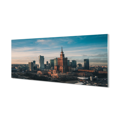 Glasbilder Panorama des sonnenaufgangs wolkenkratzer in warschau