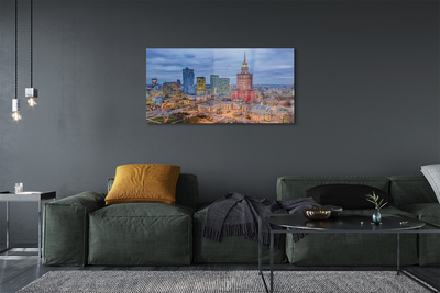 Glasbilder Warschau panorama sonnenuntergang