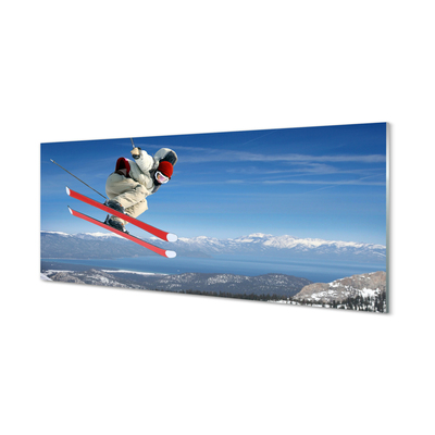 Glasbilder Berg-skifahrer