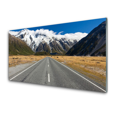 Glasbilder Straße Berge Gebirge Schnee Landschaft