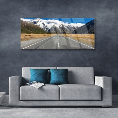 Glasbilder Straße Berge Gebirge Schnee Landschaft