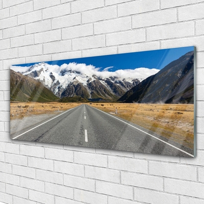 Glasbilder Straße Berge Gebirge Schnee Landschaft