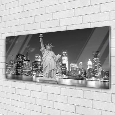 Glasbilder Freiheitsstatue New York Gebäude