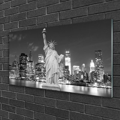 Glasbilder Freiheitsstatue New York Gebäude