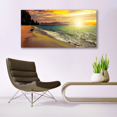 Acrylglasbilder Wandbilder Druck 125x50 Sonne Strand Meer Baum Landschaft 