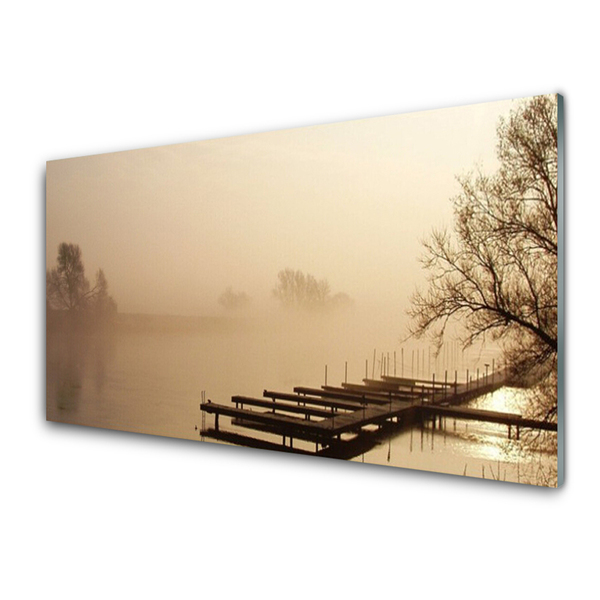 Glasbilder Brücke Wasser Nebel Landschaft