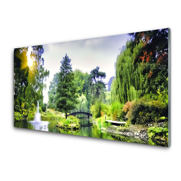 Glasbilder Wald Wasserfsll Sonne Natur