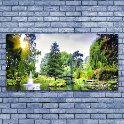 Glasbilder Wald Wasserfsll Sonne Natur