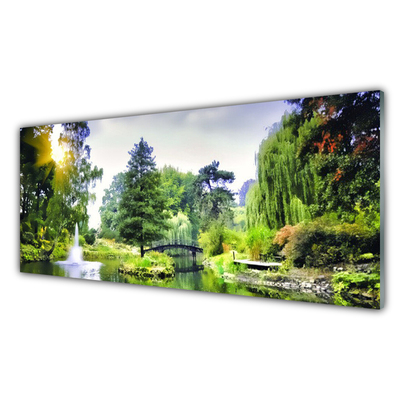 Glasbilder Wald Wasserfsll Sonne Natur