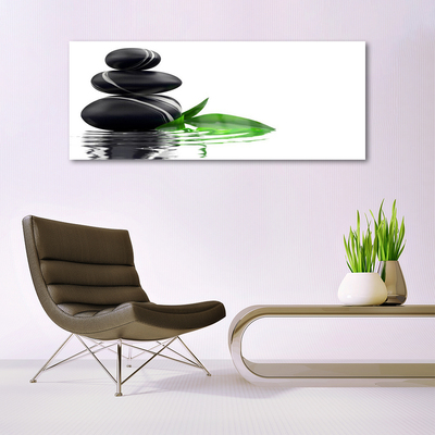 Glasbilder Steine Blätter Wasser Kunst