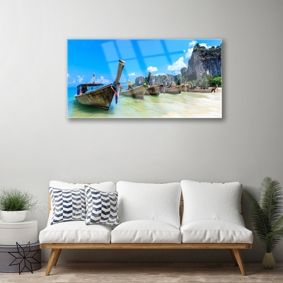 Glasbilder Boote Meer Strand Landschaft