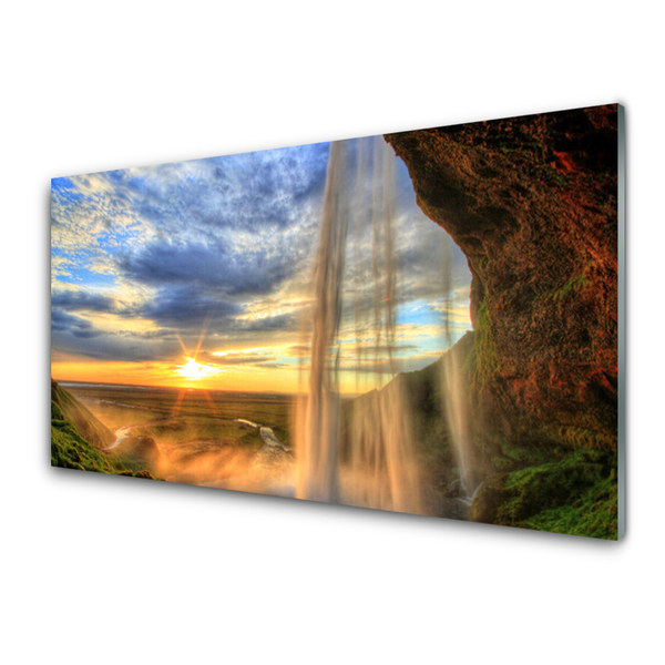 Glasbilder Wasserfall Landschaft