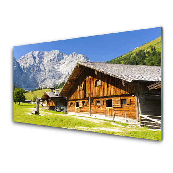 Glasbilder Haus Gebirge Landschaft