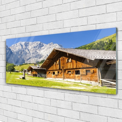 Glasbilder Haus Gebirge Landschaft