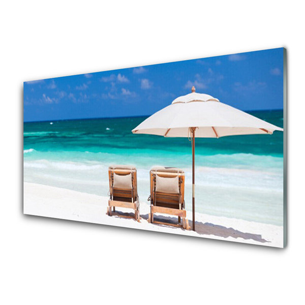 Glasbilder Strand Liegestühle Landschaft