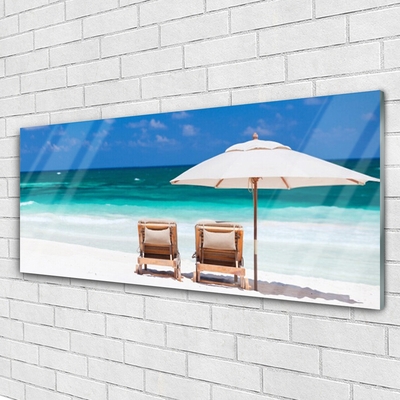 Glasbilder Strand Liegestühle Landschaft