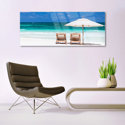 Glasbilder Strand Liegestühle Landschaft