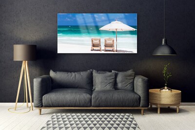 Glasbilder Strand Liegestühle Landschaft