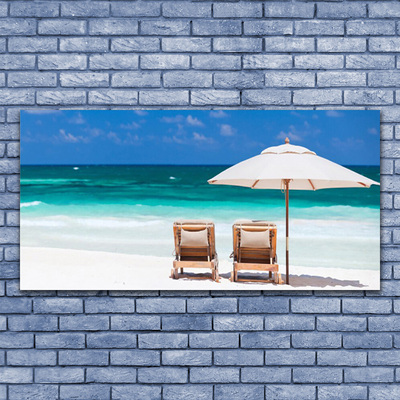 Glasbilder Strand Liegestühle Landschaft