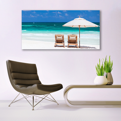 Glasbilder Strand Liegestühle Landschaft