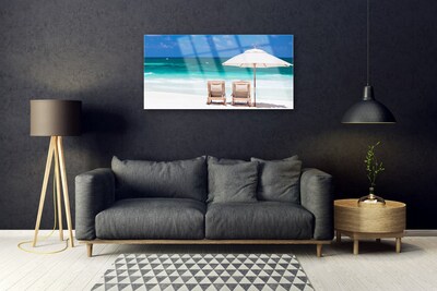 Glasbilder Strand Liegestühle Landschaft