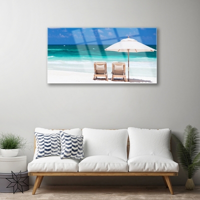 Glasbilder Strand Liegestühle Landschaft