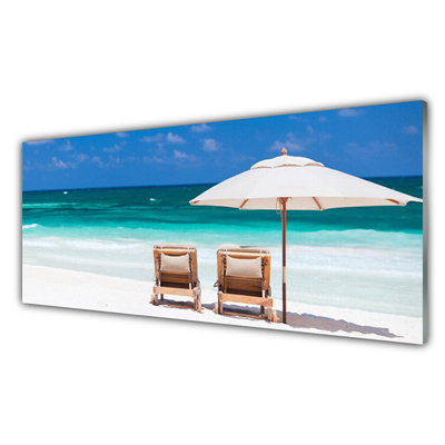 Glasbilder Strand Liegestühle Landschaft