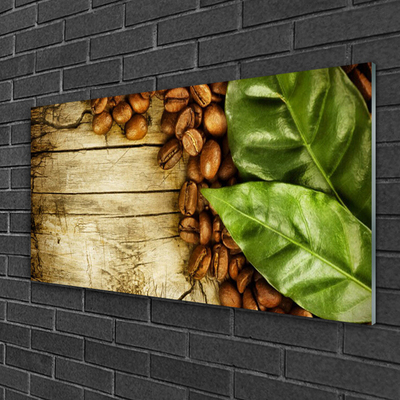 Glasbilder Kaffeebohnen Blätter Küche