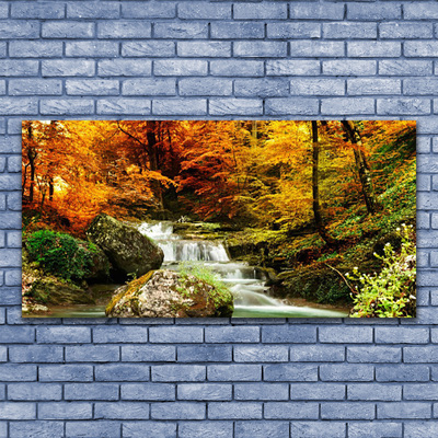 Tulup Leinwand-Bilder Wandbild Canvas Kunstdruck 125x50 Wasserfall Wald Natur 