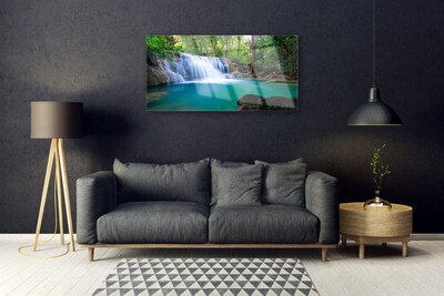 Glasbilder Wasserfall See Wald Natur