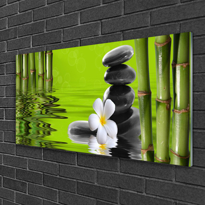 Glasbilder Bambusrohre Blume Steine Kunst