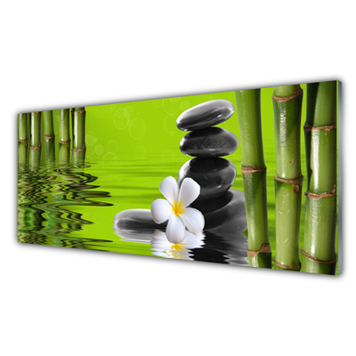 Glasbilder Bambusrohre Blume Steine Kunst