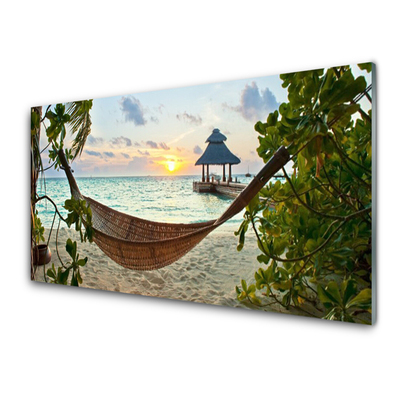 Glasbilder Strand Hängematte Landschaft