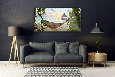 Glasbilder Strand Hängematte Landschaft