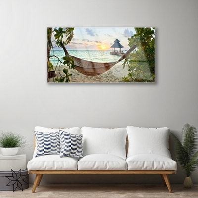 Glasbilder Strand Hängematte Landschaft