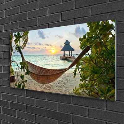 Glasbilder Strand Hängematte Landschaft