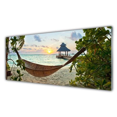 Glasbilder Strand Hängematte Landschaft