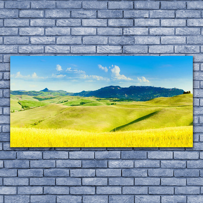 Glasbilder Äcker Gebirge Landschaft