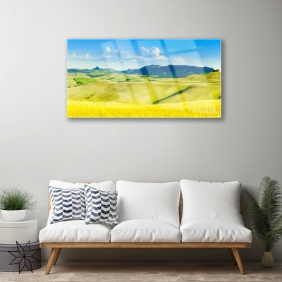 Glasbilder Äcker Gebirge Landschaft