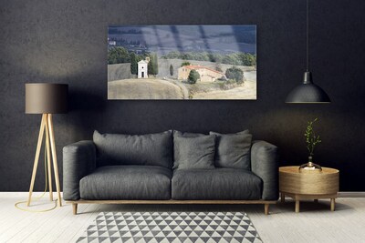 Druck auf Glas Wiese Bäume Landschaft