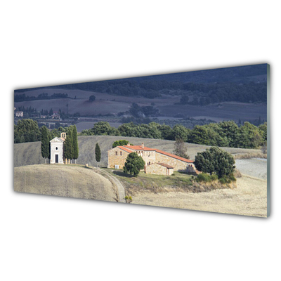 Druck auf Glas Wiese Bäume Landschaft