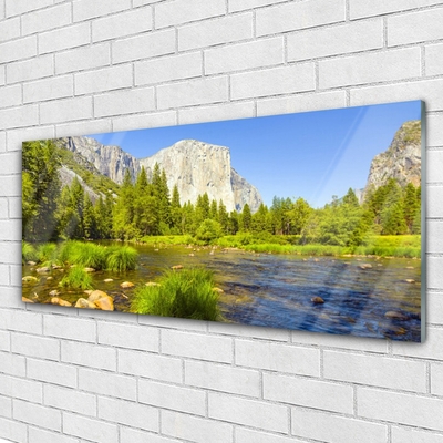 Druck auf Glas See Gebirge Wald Natur