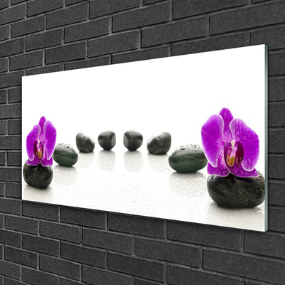Druck auf Glas Blumen Steine Kunst