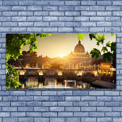 Druck auf Glas Brücke Stadt Blätter Architektur