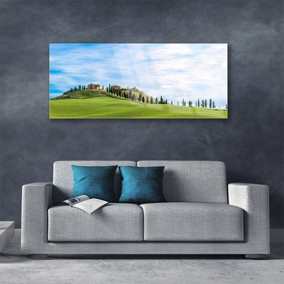 Druck auf Glas Wiese Bäume Landschaft