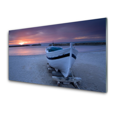 Druck auf Glas Boot Strand Meer Sonne Landschaft