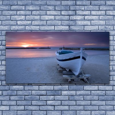 Druck auf Glas Boot Strand Meer Sonne Landschaft