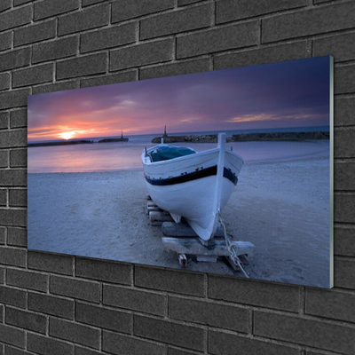 Druck auf Glas Boot Strand Meer Sonne Landschaft