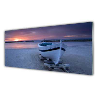 Druck auf Glas Boot Strand Meer Sonne Landschaft