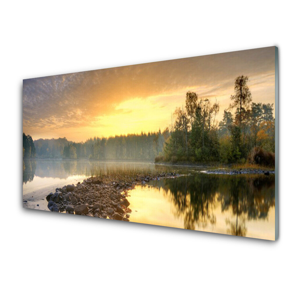 Druck auf Glas See Steine Wald Landschaft